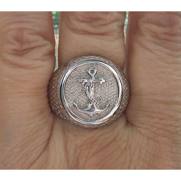 925 STERLING SILVER Men's Nautical Anchor Ring - Picture 11 of 12